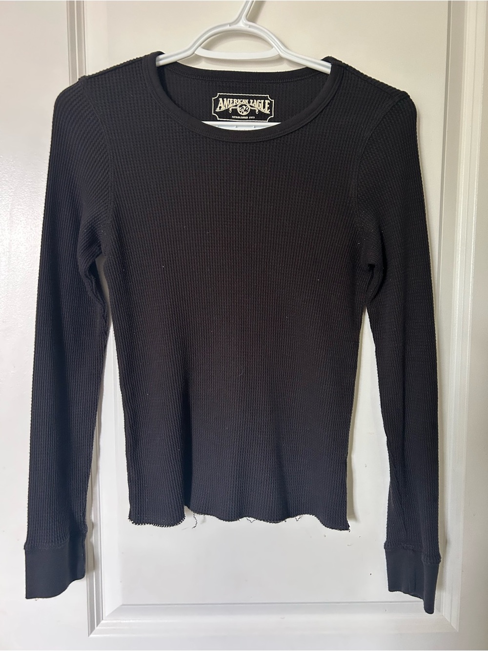 American Eagle | Black Ribbed Long-Sleeve Thermal Top